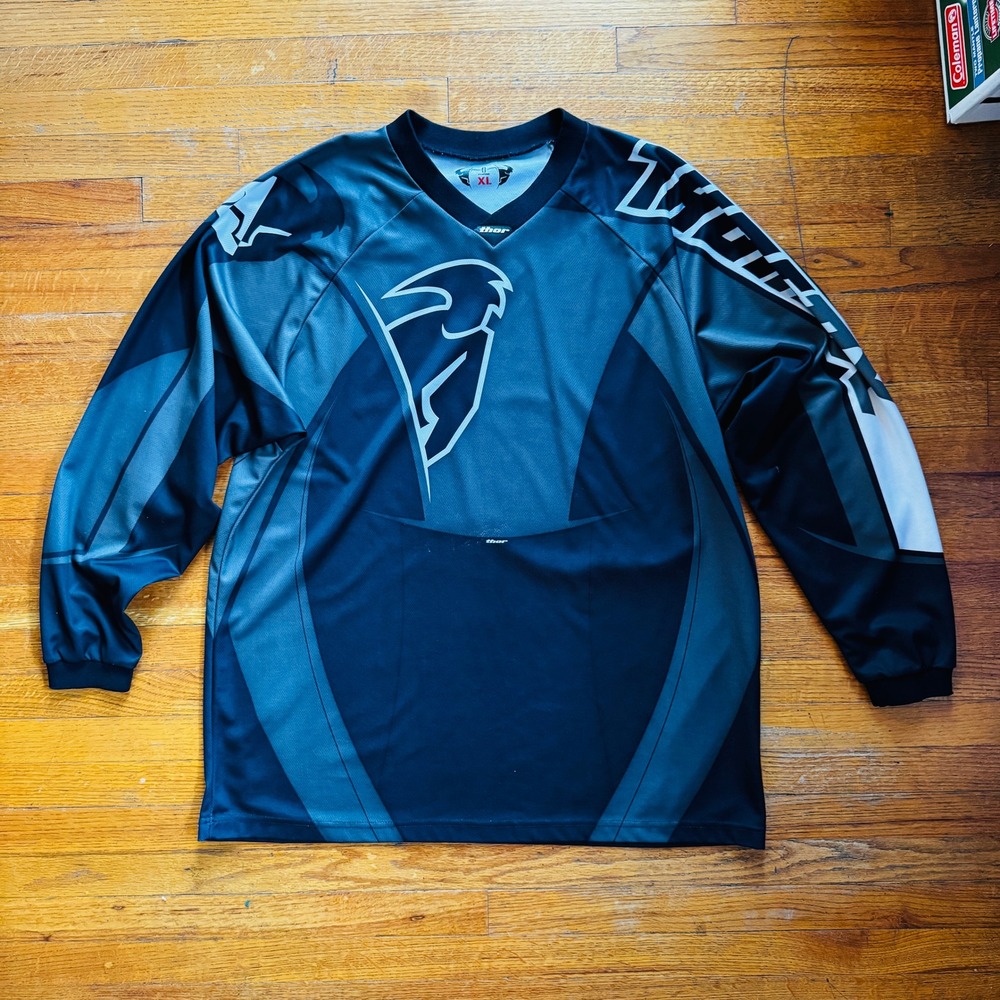 Thor Phase Mens Long Sleeve Motocross Jersey Shirt XL Black Gray White